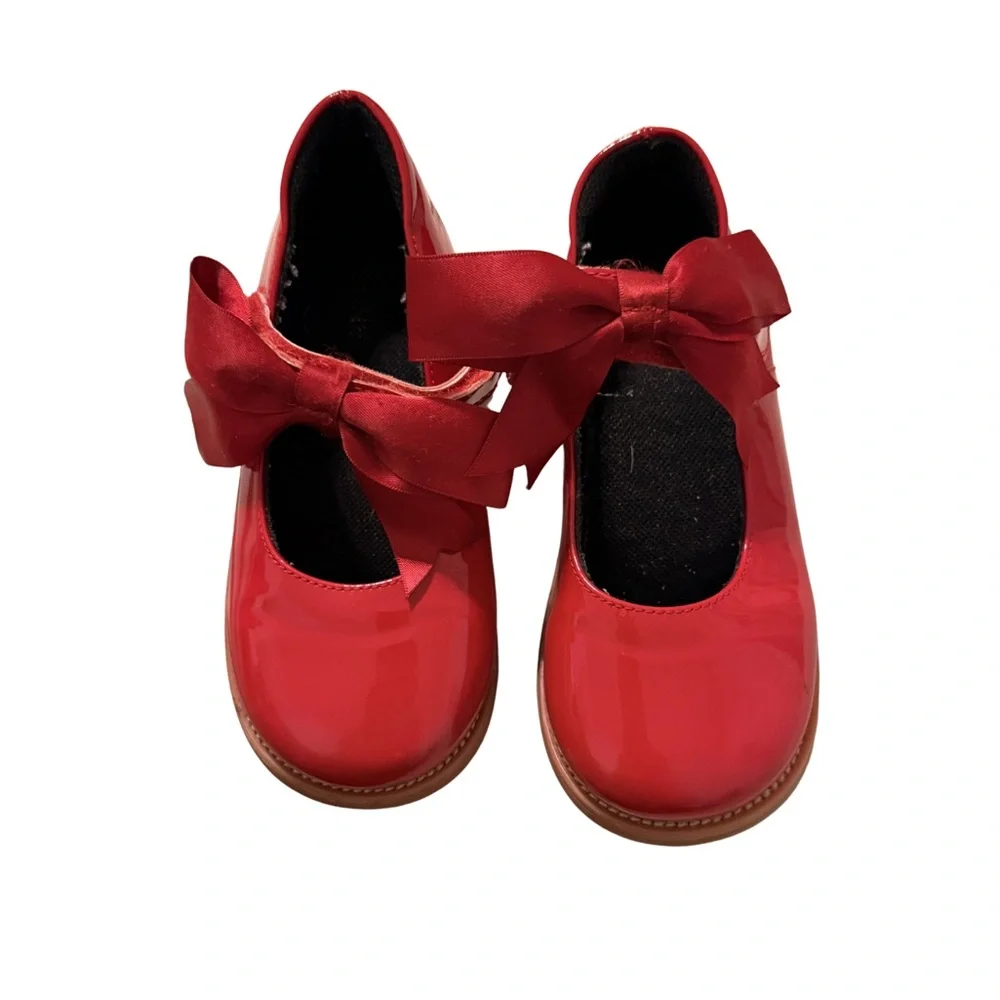 Girls Red Patent Mary Jane Bow Dress Shoes Holiday Party School Size 11.5